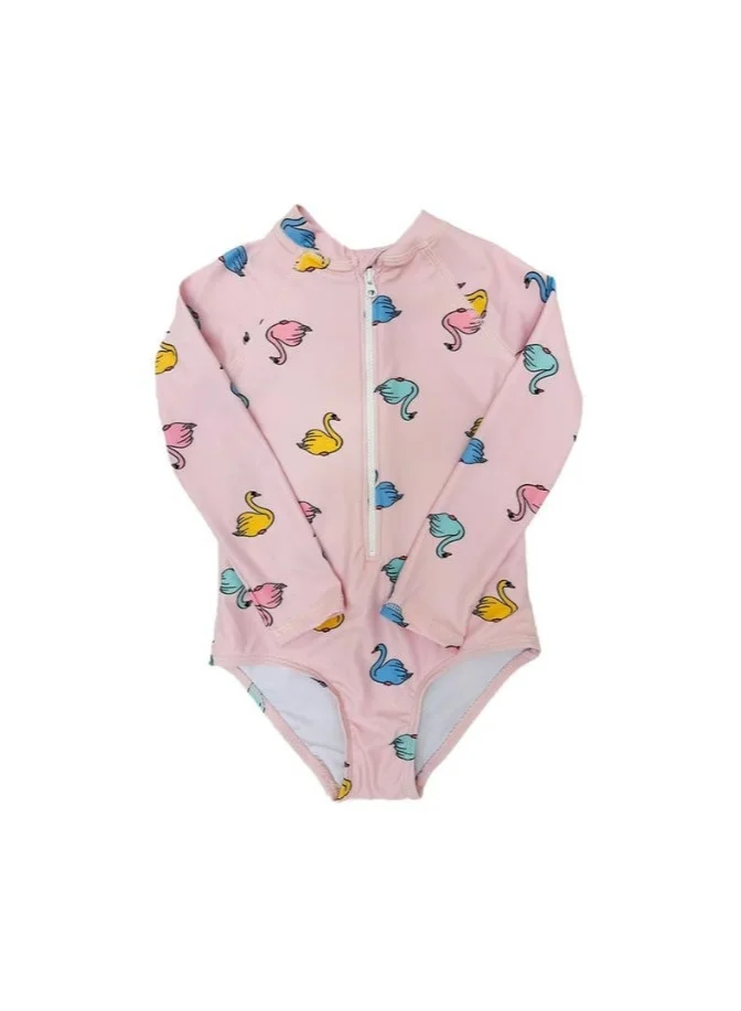 رياضة واحدة بدلة سباحة بأكمام طويلة وطبعة بجعة